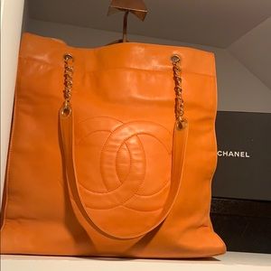 Chanel Leather Tote Orange Pumpkin Salmon Bag